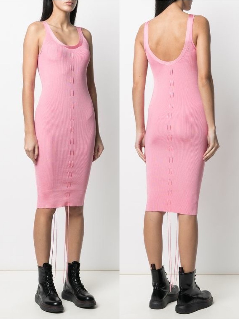 Helmut Lang lacing knit tank midi dress in disco pink size S small